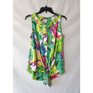 Chico’s Island Sleeveless Tie Front Blouse Size XS/2 Tropical Resort Style Top